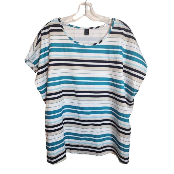 Shein Striped Blouse, 3XL, White/Beige/Aqua - Picture 2 of 6
